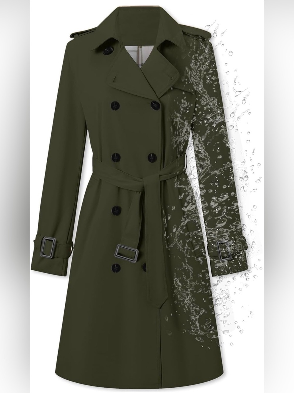 Olive Green Double-Breasted Trench Coat